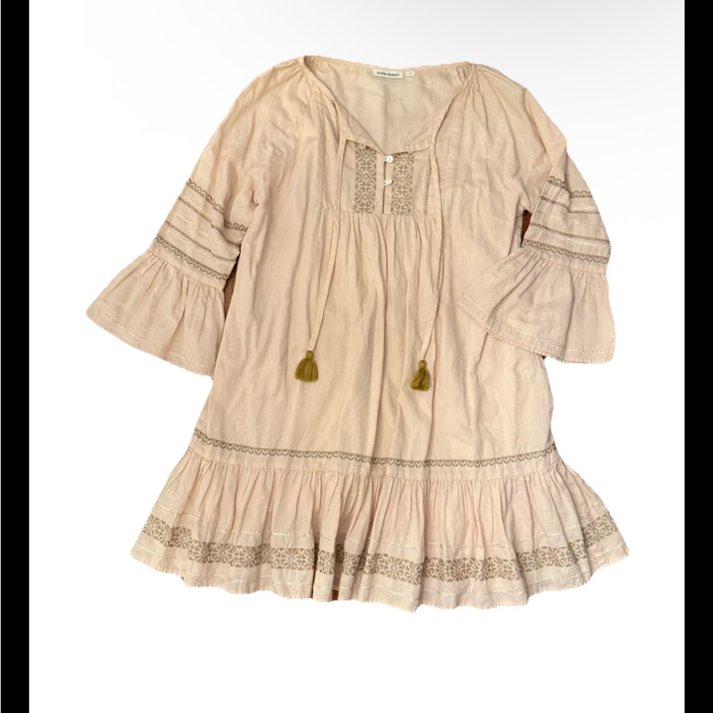 Roller Rabbit medium Pink peach mini dress ruffle embroidered